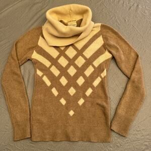 Sportwhirl by Jeanne Campbell Women Beige 2 Ply Cashmere Turtleneck Small Argyle